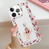 Compatible with iPhone 14 Pro Max Case Glitter for Women, Luxury Bling Shiny Crystal Rhinestone Diamond Girly Sparkle Cute Clear Slim Phone Cover with 3D Rose Design for iPhone 14 Pro Max Red
