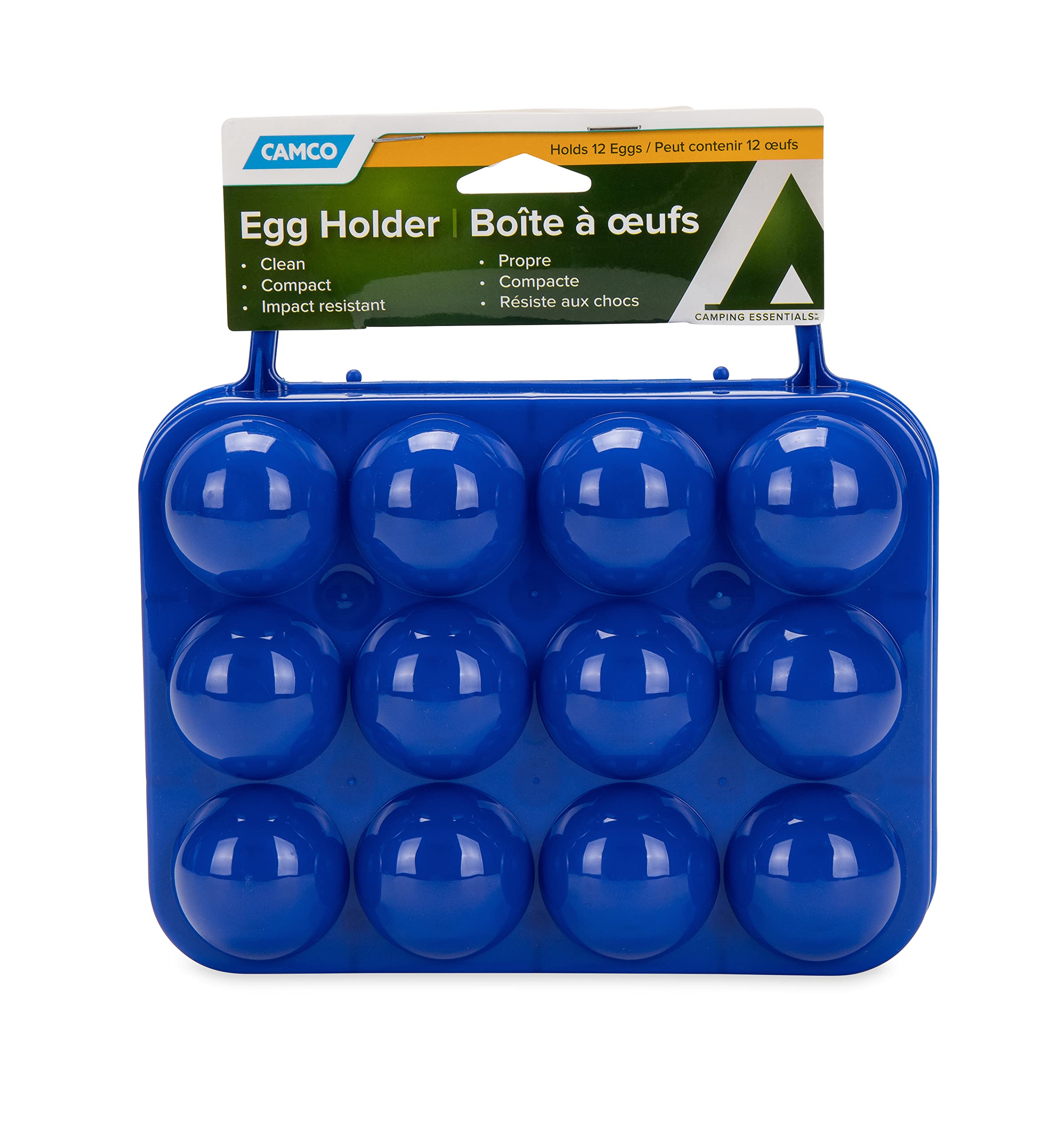 Camco Egg Carrier Holder with Built-In Handle | Ideal for RVing, Camping, Tailgating, Picnics, Road Trips and More | Safely Carry Up to 12 Eggs | Blue (51015)