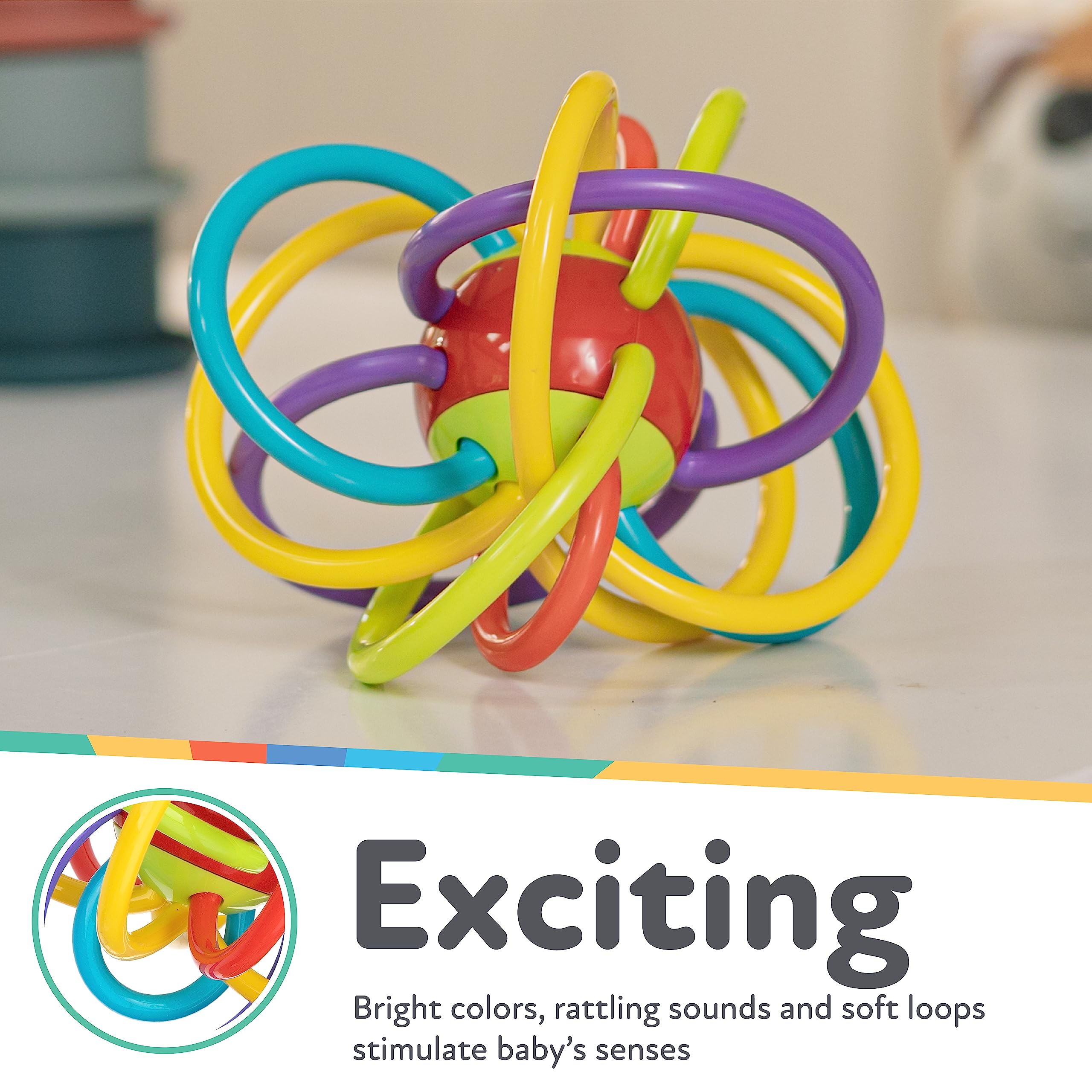 Nuby Lots A Loops Sensory Multicolor Teether Toy and Rattle for Baby and Toddler, 3M+