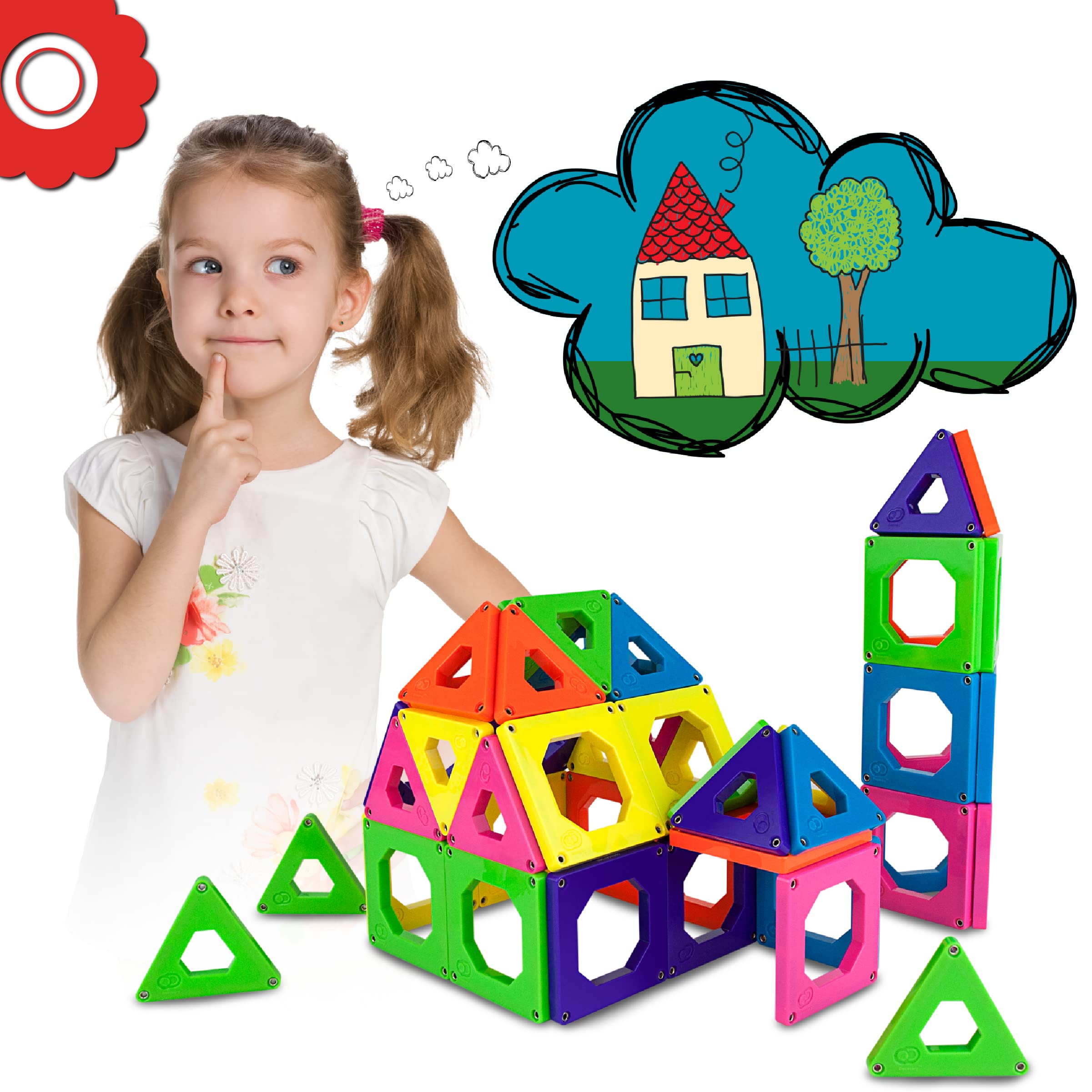 Discovery Kids 24-Piece Magnetic Tile Building Blocks Construction Set