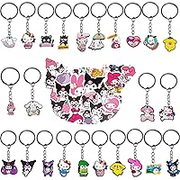 24 PCS Cute Anime Party Favors Keychains with 50 PCS Sanrio Stickers Bulk Anime Theme Party Supplies for Girl Kids Birthday Gift Bag Stuffers Decorations (74 PCS)