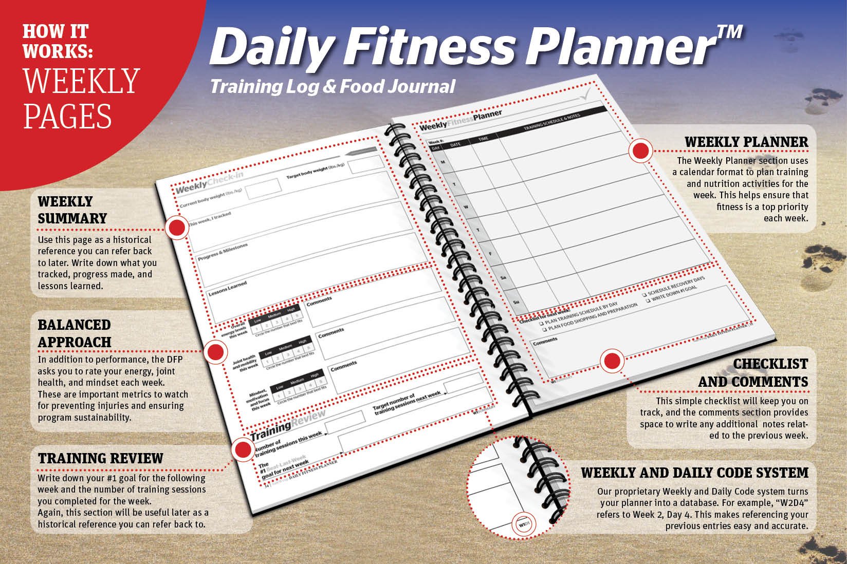 SaltWrap Daily Fitness Planner - Gym Workout Training Log, Weightlifting Exercise Journal, and Food/Diet Tracker - Daily and Weekly Pages, Goal Tracking, Spiral-Bound, 7 x 10 inches