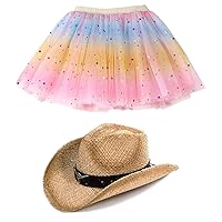 Tutus for Girls Pink Tutu Skirt Rainbow Princess Tutu Dresses for Toddler Girls Ballet Skirt Toddler Tutu for 2-6 Years and Cowboy Hat