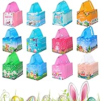 TangFee 60 Packs Easter Bags, Non Woven Easter Tote Gift Bags, Reusable Easter Eggs Hunt bag for Easter Holiday Spring Party Supplies