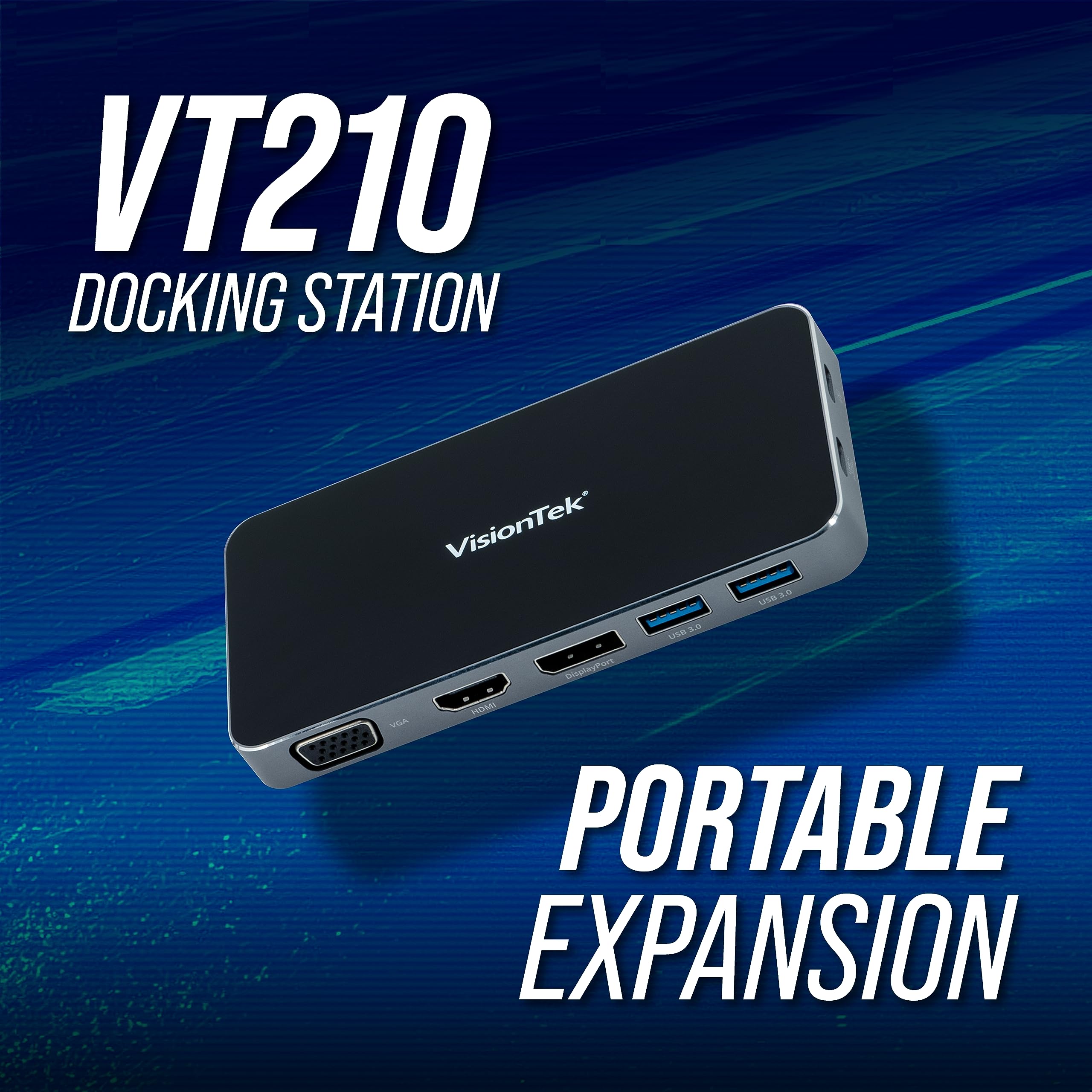 VisionTek VT210 Dual Display USB-C Docking Station with Power Passthrough – DP, HDMI, VGA, 2X USB-A, 1x USB-C for Windows, Mac, Chromebook, Ipad - 901525