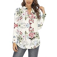 Beauhuty Womens Tops V Neck Blouses Floral Printed Casual Short/Long Sleeve Tunic Shirts