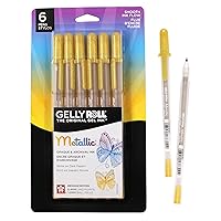 SAKURA Gelly Roll Metallic Gel Pens - Pens for Scrapbook, Journals, or Drawing - Metallic Gold Ink - Medium Line - 6 Pack