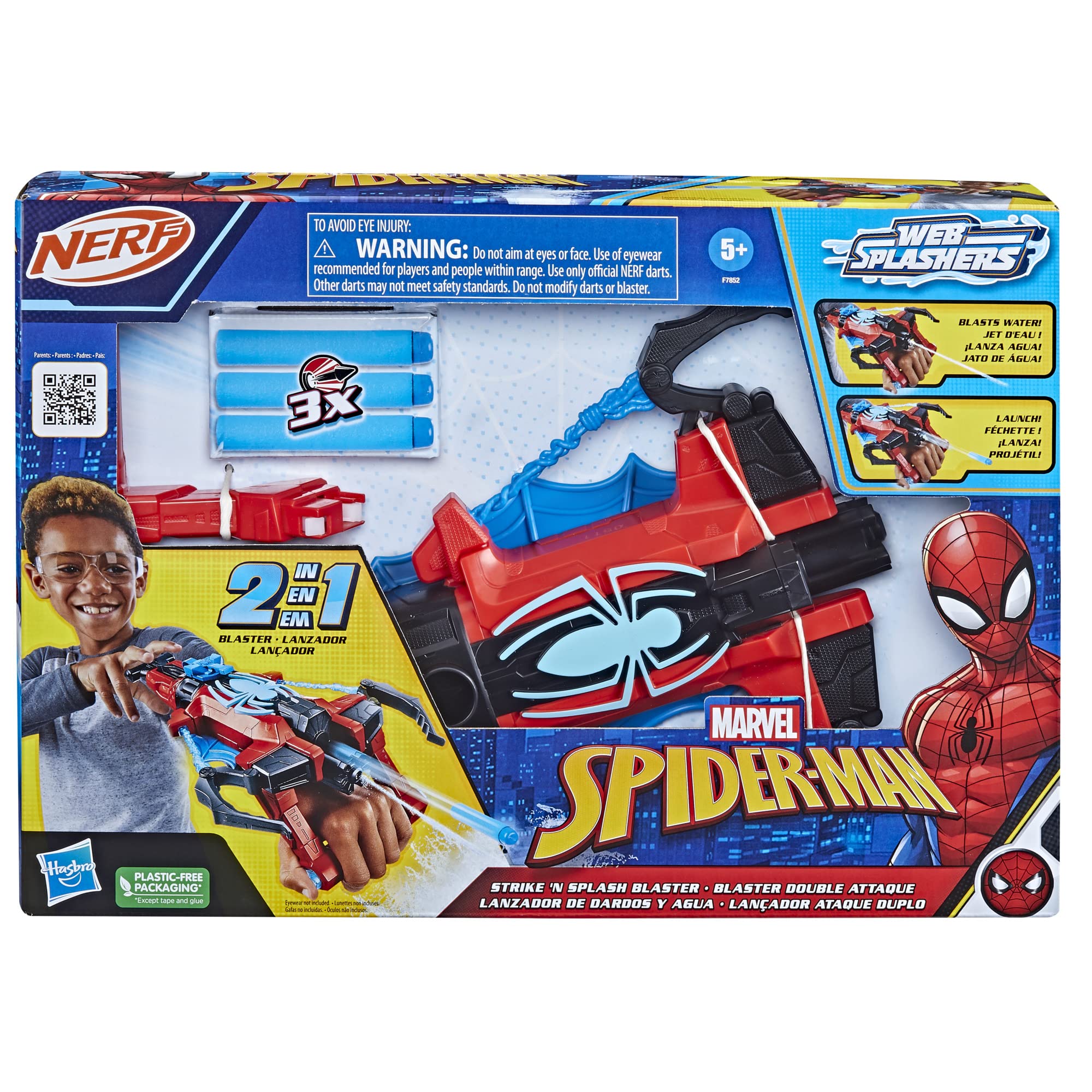 Spider-Man Marvel Spider Strike ‘N Splash Blaster, Super Hero Toys for Kids, Ages 5 and Up, Nerf Blaster for Kids, Water Blast Feature, Marvel Toys