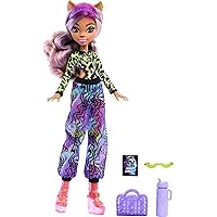 Scare-adise Island Clawdeen Wolf Doll with Swimsuit, Joggers and Beach Accessories Like Visor, Water Bottle, and Book
