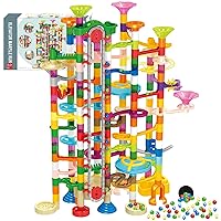 Hitish Marble Run with Motorized Elevator, 310Pcs Maze Game Construction Building Blocks Toys with Glass Glow Plastic Marbles, Marble Race Tracks STEM Gifts for Boys Girls