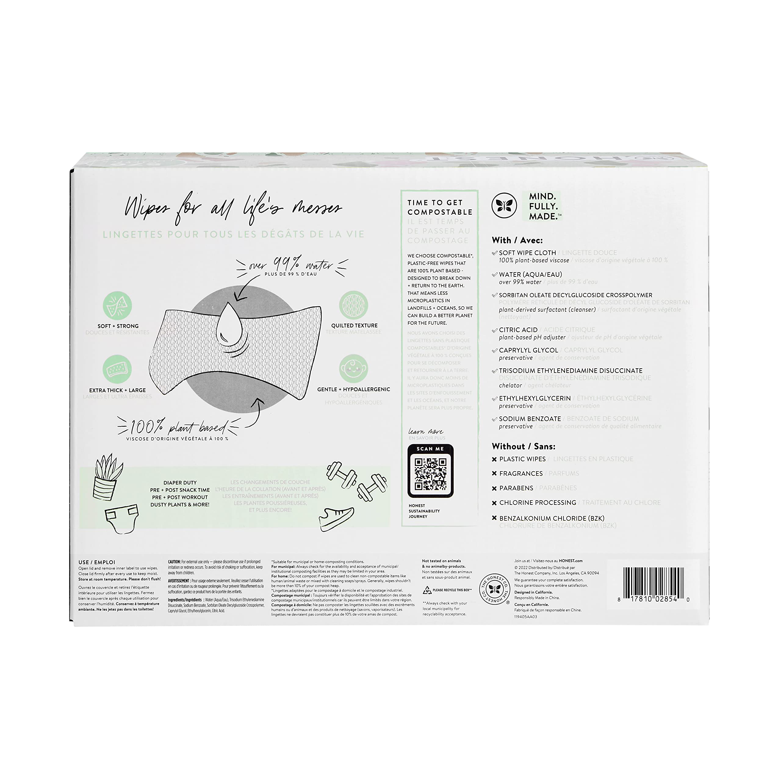 The Honest Company Clean Conscious Wipes | 99% Water, Compostable, Plant-Based, Baby Wipes | Hypoallergenic, EWG Verified | Geo Mood, 72 Count (Pack of 8)