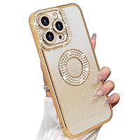 Losin for iPhone 15 Pro Max Bling Case Women Girls Luxury Gradient Glitter Diamond Case Sparkle Rhinestone Camera Lens Protection Soft Silicone Shockproof Cover for iPhone 15 Pro Max 6.7 inch, Gold