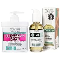 Advanced Clinicals Bulgarian Rose Anti Aging Cream + Collagen Lifting Body Oil Set