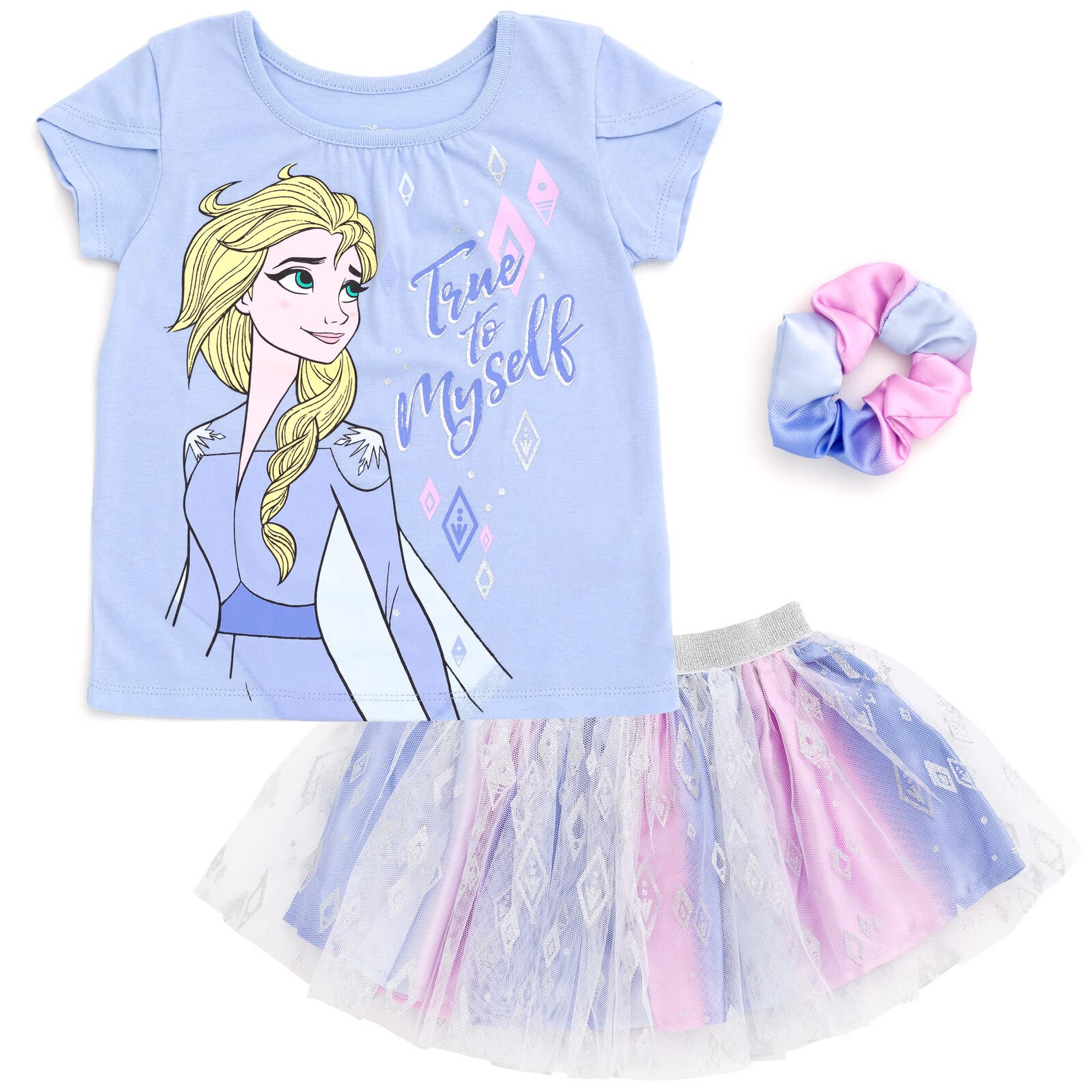Disney Princess Moana Frozen Girls T-Shirt Tulle Mesh Skirt and Scrunchie 3 Piece Outfit Set Toddler to Big Kid