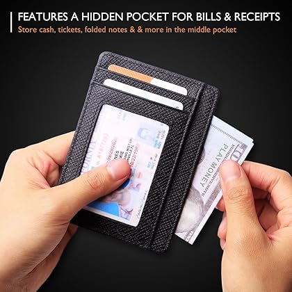 Borgasets Slim Wallet for Men Women Minimalist Thin Travel Front Pocket Genuine Leather Credit Card Holder with RFID Blocking