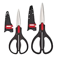 Farberware All Purpose and Utility scissors with Edgekeeper Sharpening Sheaths, Strong and Durable Multi Use Scissors, 2-Piece, Black/Red