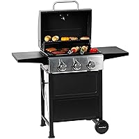 3 Burner BBQ Propane Gas Grill, Stainless Steel 30,000 BTU Patio Garden Barbecue Grill with Two Foldable Shelves