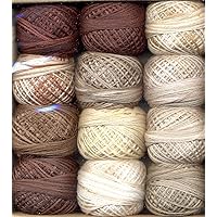 Valdani 3-Strand Cotton Embroidery Floss 12-Ball Beige and Brown Collection (3SF-BgeBwn)
