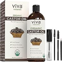 Organic Castor Oil, 16 fl oz - Cold Pressed Castor Oil for Skin, Hair and Lashes - Traditionally Used to Support Hair Growth - Certified Organic & Non-GMO - Includes Beauty Kit