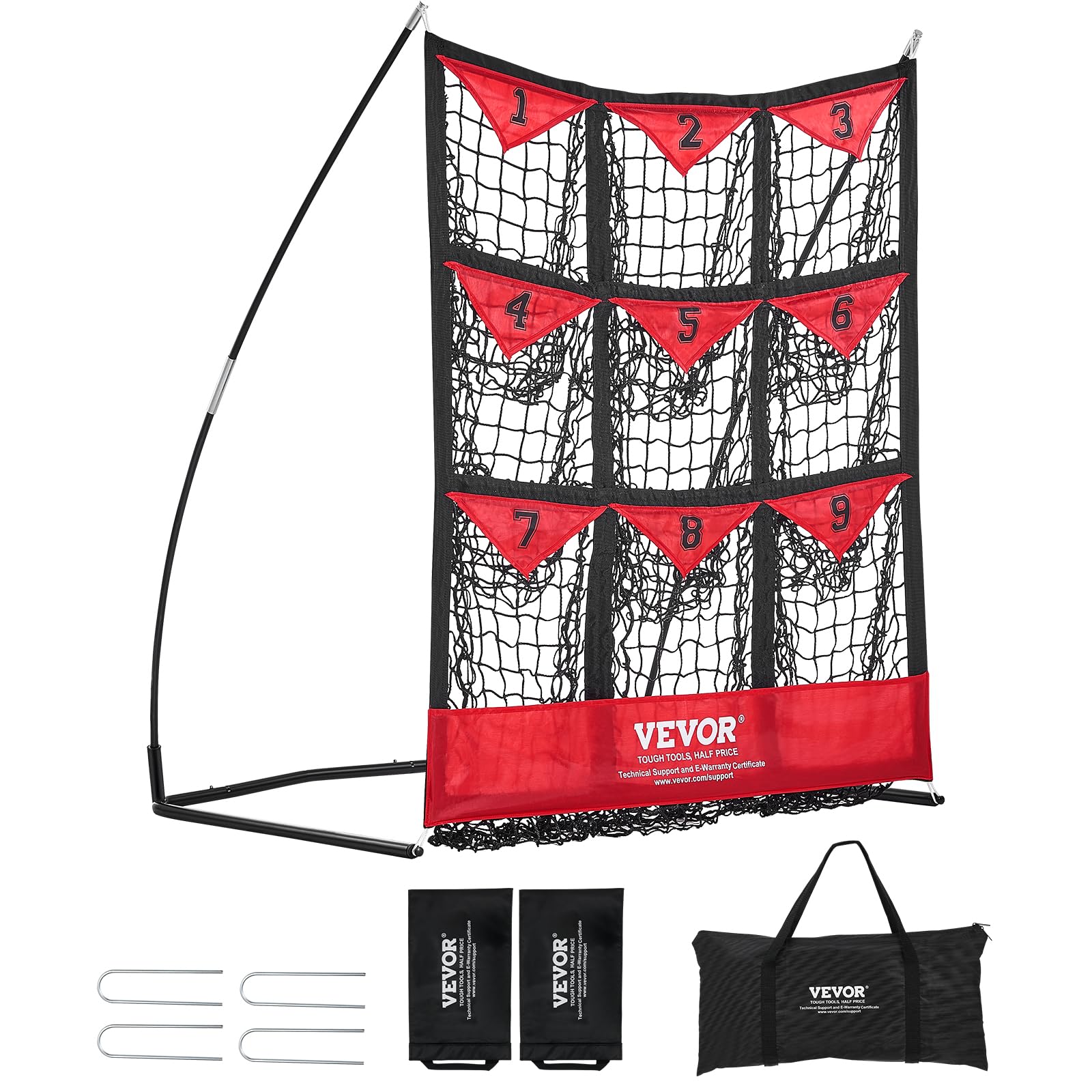 VEVOR 9 Hole Baseball Pitching Net,Softball Baseball Training Equipment for Hitting Pitching Practice, Portable Quick Assembly Trainer Aid with Carry Bag, Strike Zone, Ground Stakes, for Youth Adults