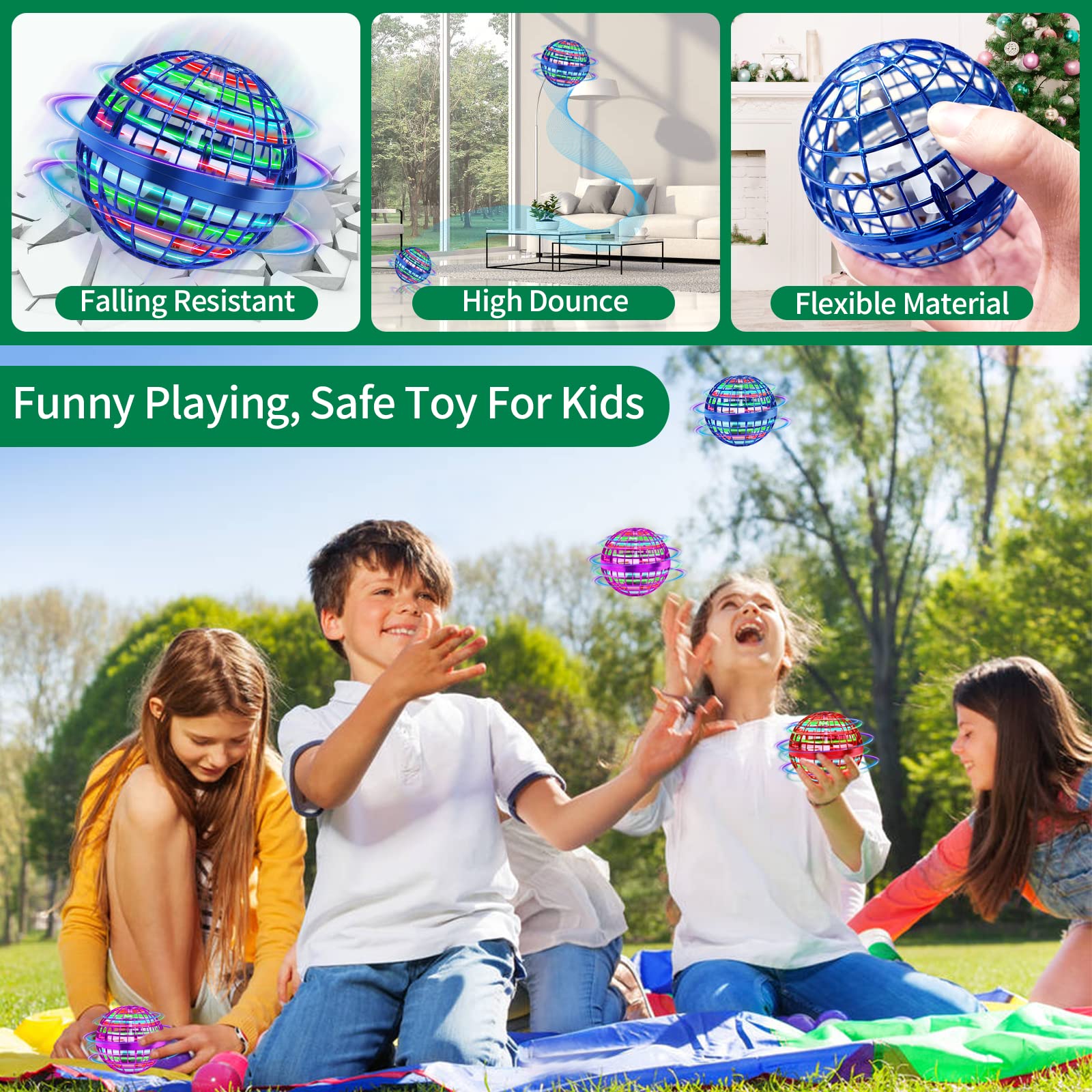 Flying Ball Toys, Hover Orb, 2022 Magic Controller Mini Drone, Boomerang Spinner 360 Rotating Spinning UFO Safe for Kids Adults (Blue)