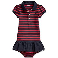Ralph Lauren Baby Girls Striped Eyelet Dress and Bloomer 2 Piece Set (9 Months, Rl 2000 Red(0001))