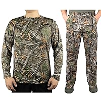 LOOGU Men’s Hunting Camo Shirt Lightweight & Hunting Pants, Multiple Pockets for Fishing Hiking Camping