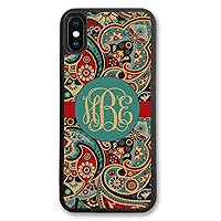 iPhone XR, Simply Customized Phone Case Compatible with iPhone XR [6.1 inch] Paisley Teal Monogrammed Personalized IPXR