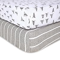 Burts Bees Baby Fitted Crib Sheet Organic Cotton BEESNUG - Pine Forest and Stripe Prints, Fits Unisex Standard Bed and Toddler Mattress, Infant Essentials, 28 x 52 x 5.5 Inch 2-Packs