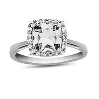 Solid 10k White Gold 6mm Cushion-Cut Center Stone with White Topaz accent stones Halo Ring