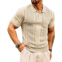 GRACE KARIN Men's Knit Polo Shirts Short Sleeve Texture Lightweight Golf Shirts Sweater