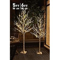 EAMBRITE 5FT 6FT White Birch Tree Set Christmas Tree Decorations, Lighted Artificial Twig Trees Outdoor Indoor, Prelit Tree with Timer & Light Dimmer for Home Porch Xmas Decor (2 Pack, Warm White)