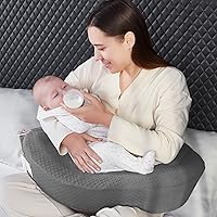 Nursing Pillow - Deluxe Original for Breastfeeding, Bottle Feeding - Essential Ergonomic Support for Mom and Baby - Adjustable Waist Strap, Memory Foam, Removable Cover - Grey
