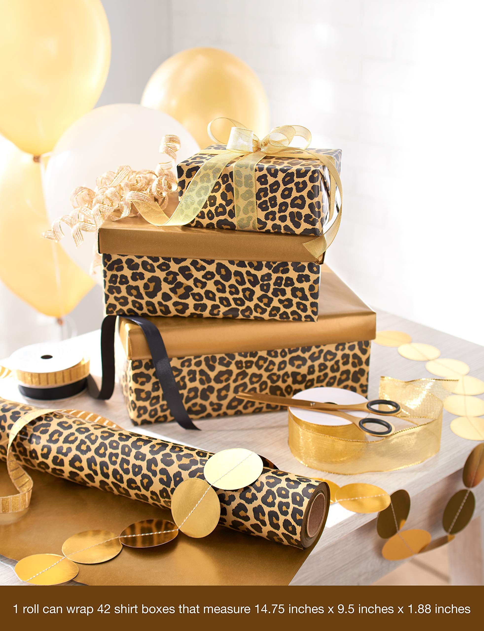 American Greetings Reversible Wrapping Paper Jumbo Roll for Birthdays, Graduation and All Occasions, Leopard and Gold (1 Roll, 175 sq. ft.)