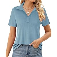 Messic Womens Polo Shirts V Neck Short Sleeve Tops Loose Casual Dressy Blouses