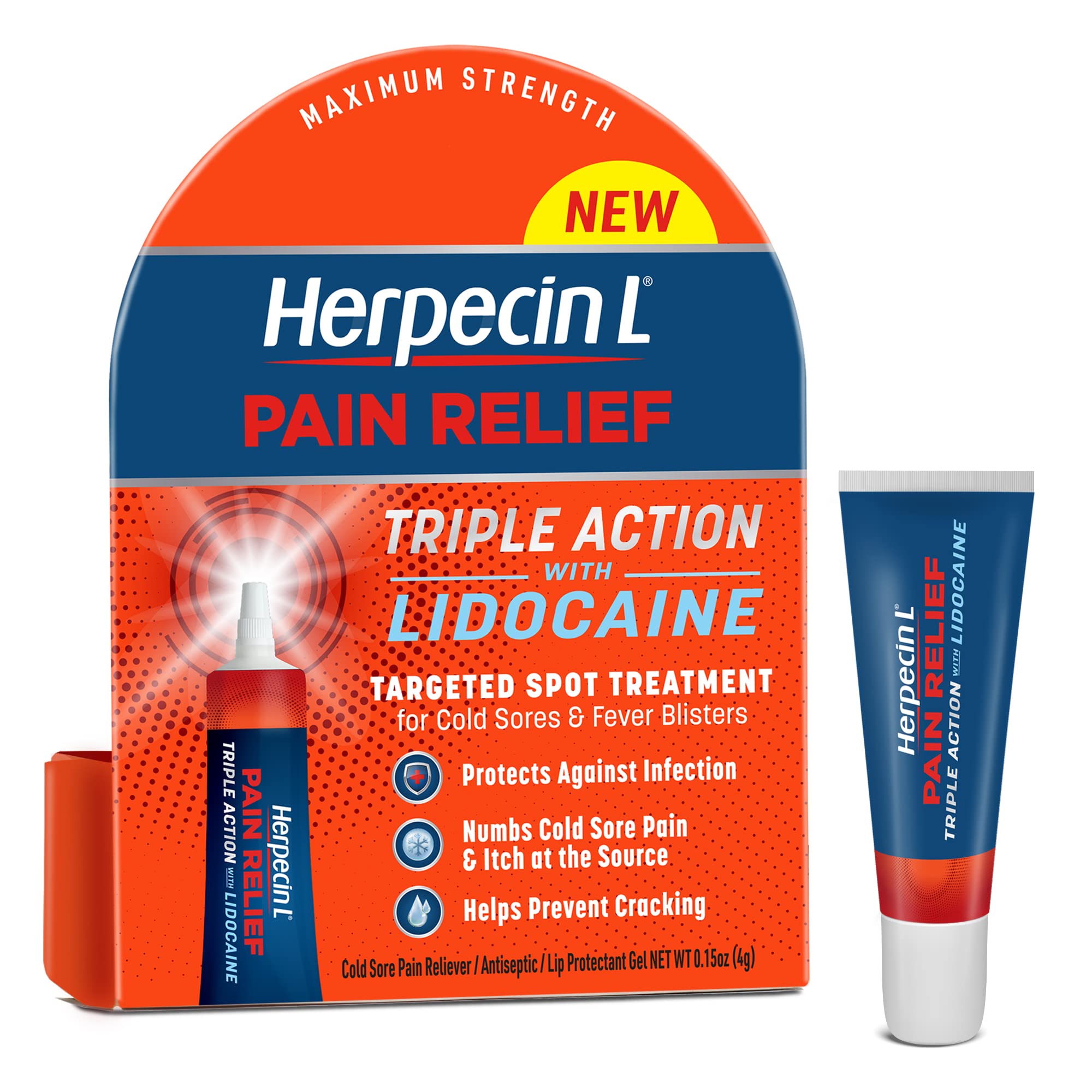 Herpecin-L Pain Relief Triple Action with Lidocaine Cold Sore and Fever Blister Treatment, 0.15 oz