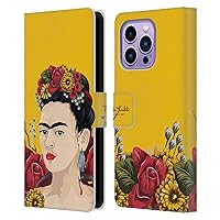 Head Case Designs Officially Licensed Frida Kahlo Portrait Red Florals Leather Book Wallet Case Cover Compatible with Apple iPhone 14 Pro Max