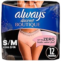 Always Discreet Boutique Adult Incontinence & Postpartum Underwear For Women, High-Rise, Size Small/Medium, Rosy, Maximum Absorbency, Disposable, 12 Count (Packaging May Vary)