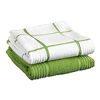T-Fal Textiles Kitchen Towels 2-Pack Parquet, Solid/Check - 2 Pack, Green, 2 Count