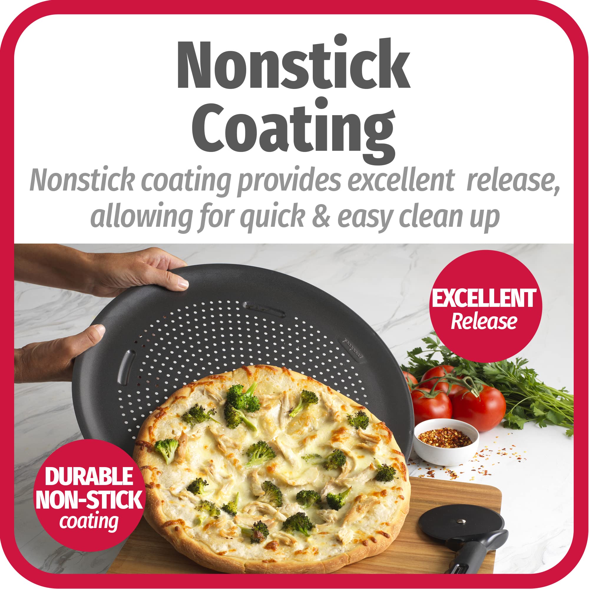 GoodCook AirPerfect 15.75'' Insulated Nonstick Carbon Steel Pizza Pan with Holes, 2-Pack, Gray