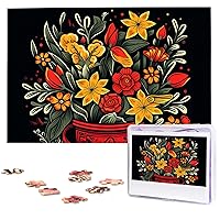 Red Pot of Flowers Print Puzzles Personalized Puzzle for Adults Wooden Picture Puzzle 1000 Piece Jigsaw Puzzle for Wedding Gift Mother Day