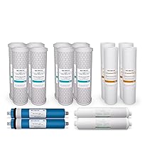 Max Water Replacement Filter Set CTO 5 Micron + Sediment + Inline Carbon for Standard Reverse Osmosis Water filter System 100 GPD RO Membrane Filters - 16 Pack - 10 inch Standard Size Water Filters