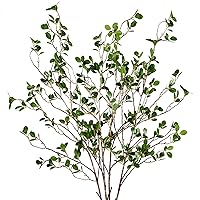 Sggvecsy 43’’ 4Pcs Artificial Ficus Branches Faux Leaf Spray Green Eucalytus Branches Artificial Greenery Stems Fake Ficus Twig Plants for Home Office Wedding Vase Filler Shop Decoration