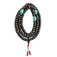 Bodhi Seed Mala, Buddhist Prayer Mala, Turquoise Spacer Beads, Adjustable Knot