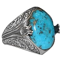 Sterling Silver Mens Ring, Natural Arizona Turquoise Gemstone, 18 Carat, FREE EXPRESS SHIPPING