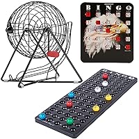 MR CHIPS Bingo Cage Plus Bingo Master Board Plus Bingo Balls and 25 Jam Proof Bing Cards with Sliding Windows