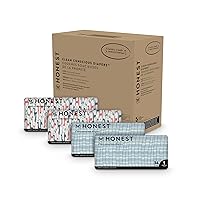 The Honest Company Clean Conscious Diapers | Plant-Based, Sustainable | Dots & Dashes + Multi-Colored Giraffes | Super Club Box, Size 1 (8-14 lbs), 136 Count