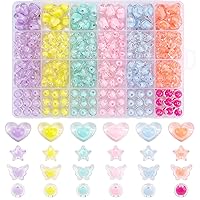402pcs Candy Color Acrylic Star Beads Heart Beads Butterfly Beads Round Beads, Colorful Assorted Pastel Beads Cute Loose Beads for Jewelry Making DIY Crafts Bracelet Necklace Hair Braids