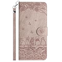 XYX Wallet Case for Samsung S23 FE, PU Leather Flip Protective Phone Case Card Slots Emboss Cat Flower Case with Wrist Strap for Galaxy S23 FE 5G, Light Purple