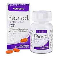 Feosol Complete Iron Supplement Caplets, Bifera Iron for High Absorption, Heme and Non-Heme Dual Action Minimizes Side Effects, 1 Per Day, For Energy and Immune System Support, Made in USA, 30 count